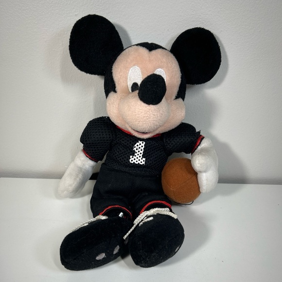 Disney Mickey Mouse Football Player Plush Black and Red Stuff Animal - Picture 1 of 5